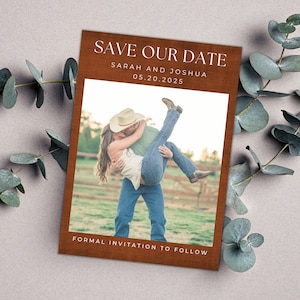 Western Save the Date Mitteilungsvorlage rustikale Hochzeitskarten bearbeitbare Cowboy Hochzeit Save the Date Mitteilungsfoto Save the Date Karte