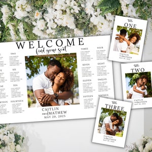 Wedding seating chart template instant download photo seating chart includes table numbers wedding reception decor seating chart sign set