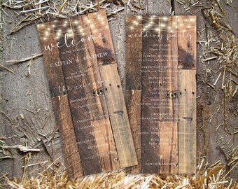 Plantilla de programa de boda occidental decoración de boda rústica plantilla de programa de ceremonia de boda programa de boda imprimible instantáneo western barnwood