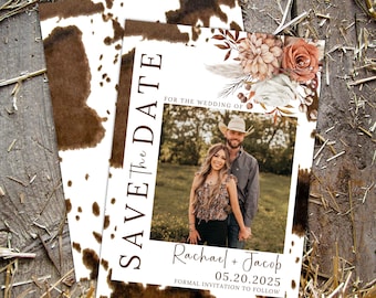 Western wedding save the date template cowhide wedding stationary cowboy wedding save the date announcement rustic wedding fall template