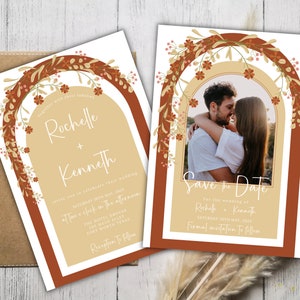 Ensemble d&#39;invitations de mariage Boho Suite d&#39;invitations de mariage en arc de terre cuite Ensemble d&#39;invitations de mariage Boho comprenant un modèle rsvp