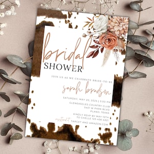 Modèle d'invitation de douche nuptiale de mariage occidental, invitations modifiables pour la future mariée, mariage cow-girl mariée bricolage