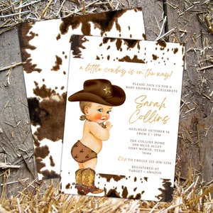un ensemble d'invitations à une baby shower de cowboy un petit cowboy est en route modèle d'invitation imprimable baby shower invite une baby shower occidentale