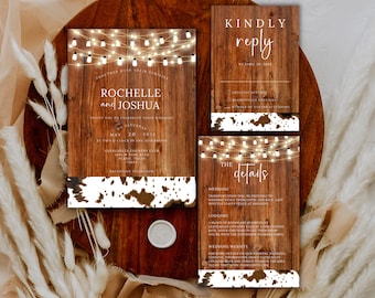 Rustic wedding invitation template western wedding stationary diy wedding invitations cowboy wedding invites editable wedding invitation set