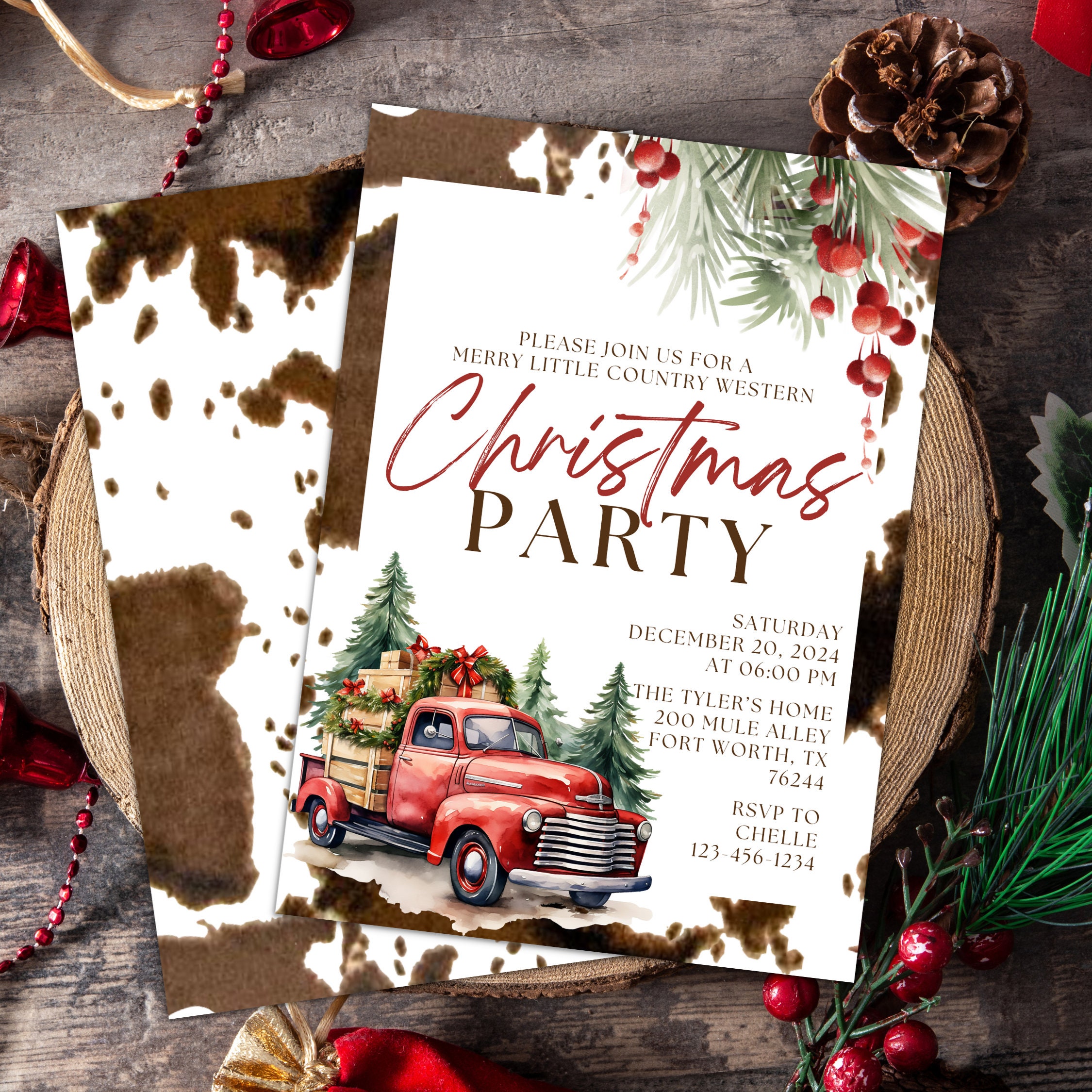 Cowboy Christmas Party Invitation Template Western Holiday Party Invite
