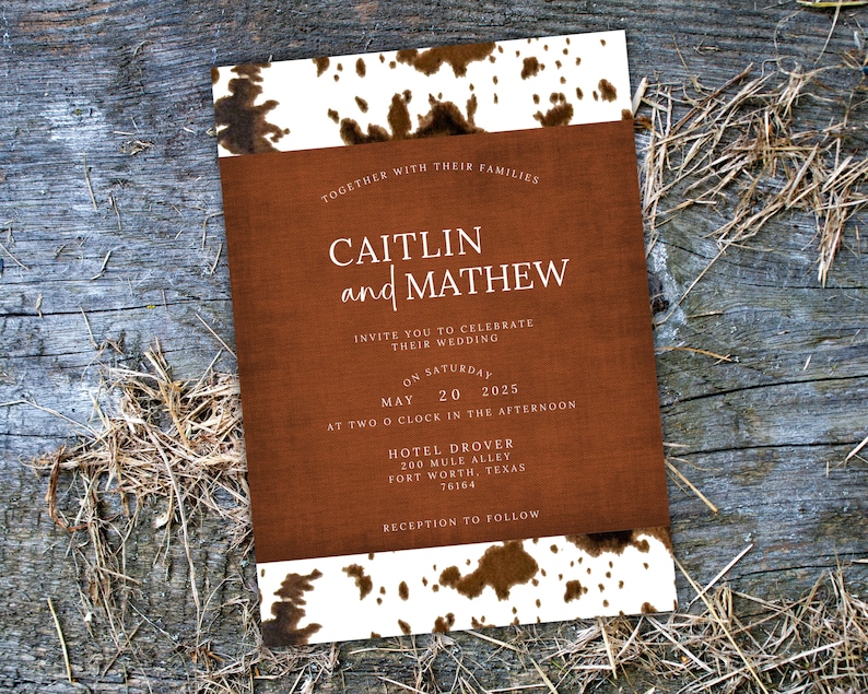 Country Western Wedding Invitation Template Cowhide Wedding Etsy