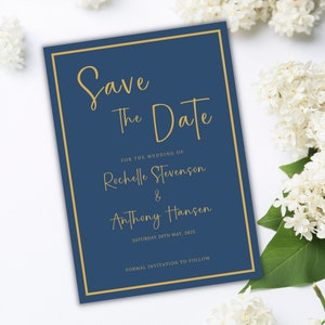 text message save the date wedding instant down save the date template navy blue and gold wedding save the date card template digital evite