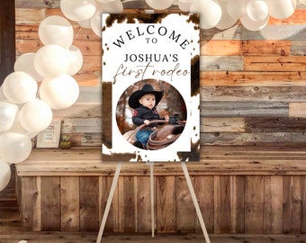 1st rodeo birthday welcome sign template western birthday party decor cowboy first birthday welcome sign cowhide welcome signs birthday sign