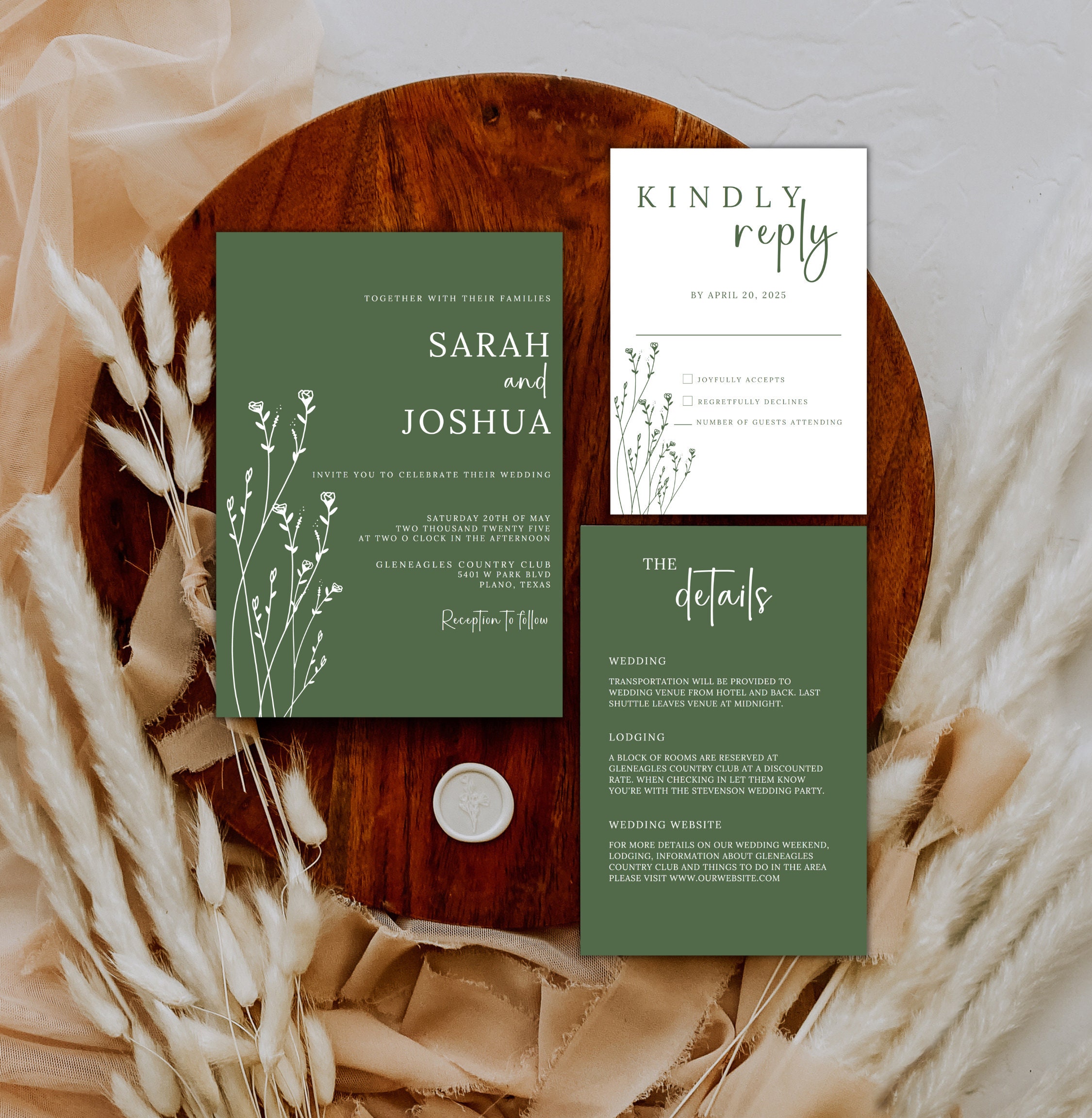 Modern Sage Green Wedding Invitation Template Includes Rsvp - Etsy