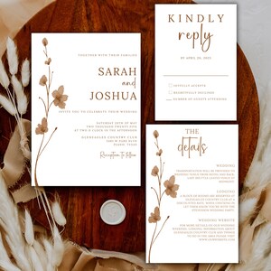 Fall wedding invitation template fall wedding stationary set fall flower rsvp card fall floral customizable wedding invitation printable set