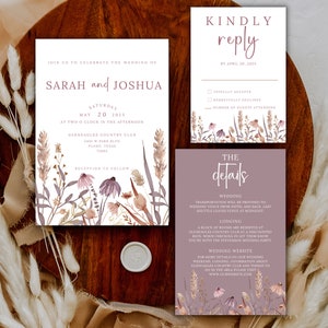 Fall wedding stationary boho fall floral wedding invitation template fall wedding invitation set kindly reply card template instant dowloand