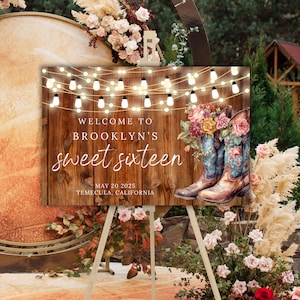 Sweet sixteen welcome sign sweet 16th birthday party welcome sign western welcome sign cowgirl sweet sixteen barn birthday party sign