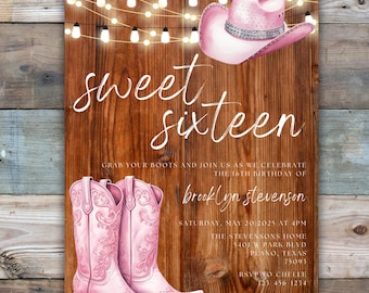Invitación a una fiesta de cumpleaños de quinceañera, invitación a una fiesta de cumpleaños del oeste, invitación a una fiesta de quinceañera, reserva la fecha, invitación a una fiesta de cumpleaños de vaquera