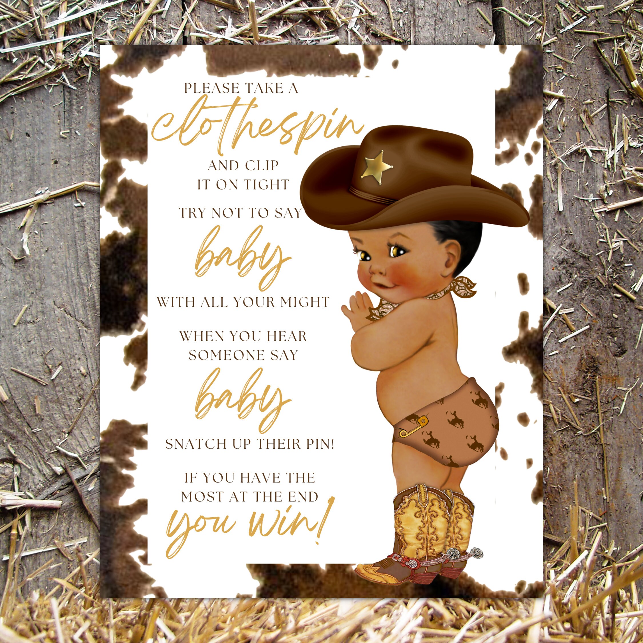 A Little Cowboy is on the Way Baby Shower Games Clothespin Game
