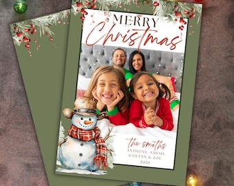 Landhaus Weihnachtskarte Schneemann Weihnachtsfotokarte Urlaubskarten Familienfoto Weihnachtskarten Frohe kleine Weihnachtskarten Familienfoto