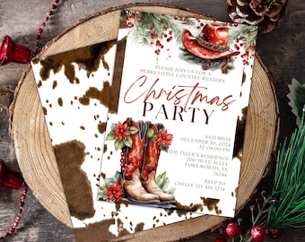 Western Christmas party invitation template cowboy Christmas party invite barn holiday party invitation template printable holiday invites