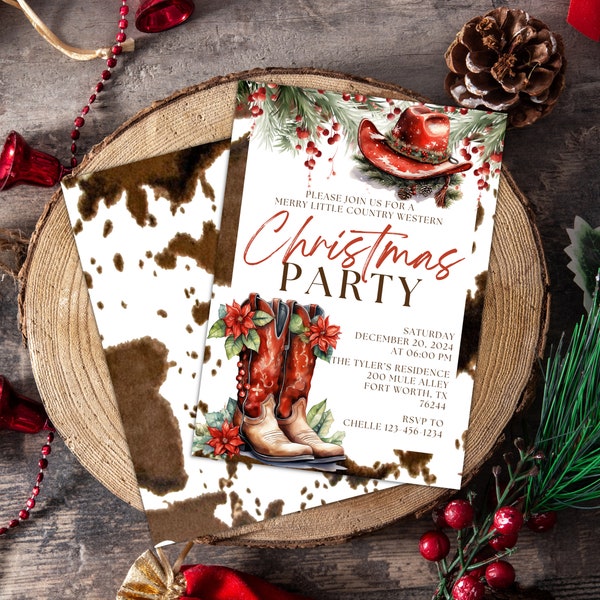 Western Christmas party invitation template cowboy Christmas party invite barn holiday party invitation template printable holiday invites