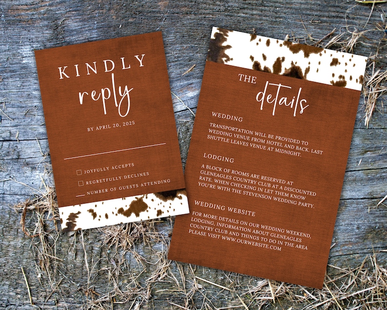 Country Western Wedding Invitation Template Cowhide Wedding Etsy