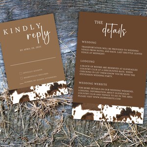 Western wedding invitation template rustic wedding set diy wedding invitations cowboy wedding invitation stationary cowhide wedding invites image 4