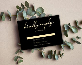black and gold wedding stationary template wedding rsvp card instant printable kindly replay card template black wedding rsvp card template