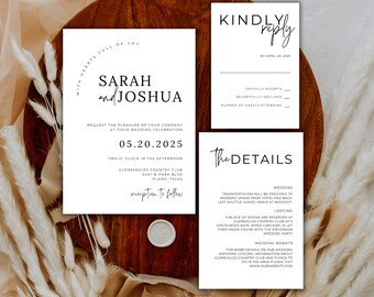 Modern wedding invitation template minimalist wedding stationery editable wedding suite simple wedding design simple wedding card sets