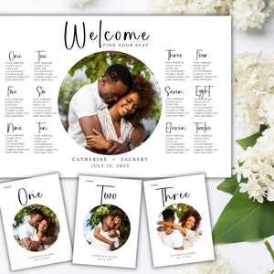 Wedding seating chart template instant download photo seating chart includes table numbers wedding reception decor seating chart sign set