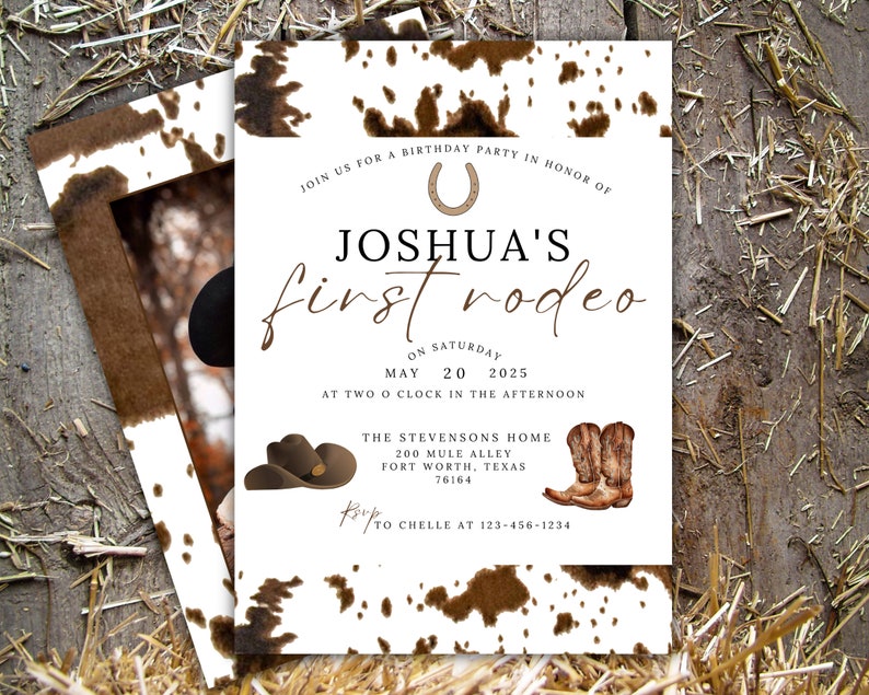 Cowboy Birthday Party Invitation Template First Rodeo Birthday Etsy