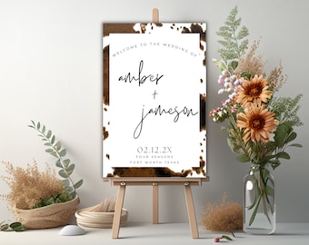 Plantilla de signo de bienvenida de boda occidental diy decoración de boda de vaquero signo de patio de boda occidental editable signo de bienvenida occidental imprimible al instante