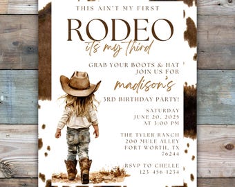 Invitación a fiesta de cumpleaños de vaquera, tercera invitación a fiesta de rodeo, fiesta de cumpleaños occidental para niños, no es mi primera invitación a fiesta de cumpleaños de rodeo