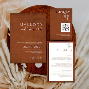 modèle d'invitation de mariage d'automne papeterie de mariage rustique carte rsvp de rouille avec code QR mariage occidental invite des invitations de mariage modifiables
