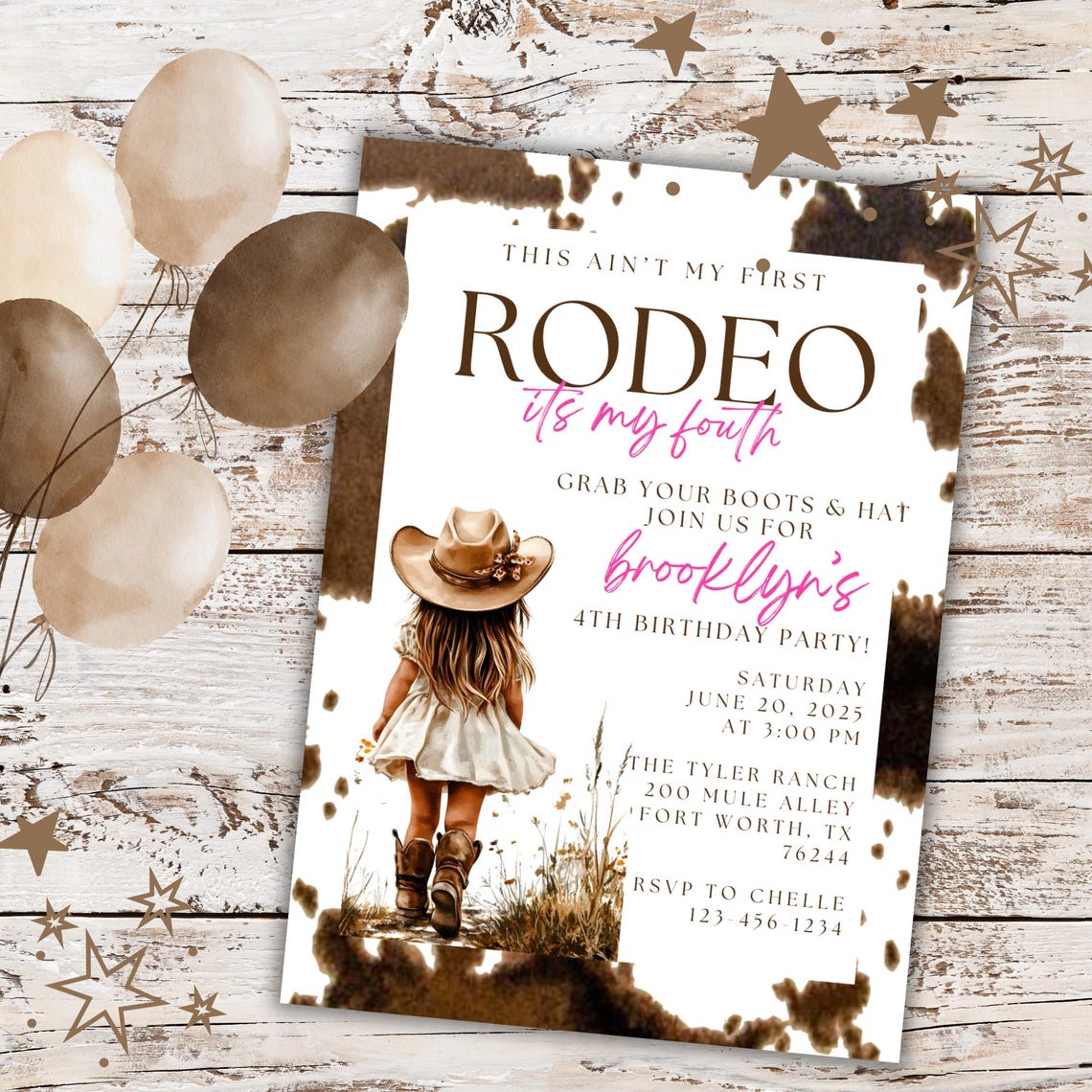Cowgirl Birthday Party Invitation Fourth Rodeo Party Invite Kids ...