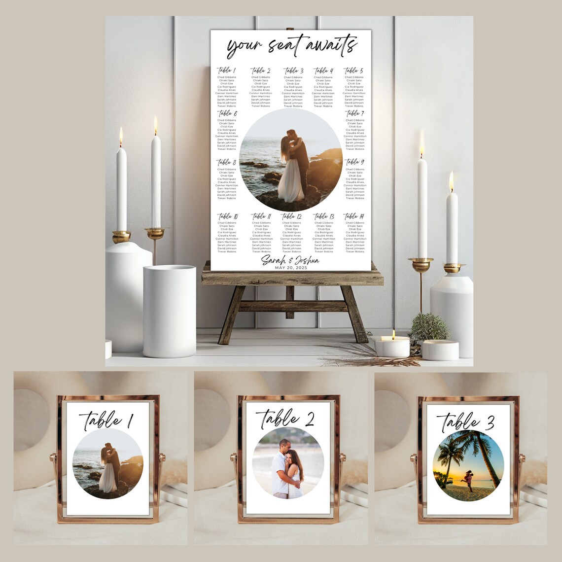 Modern Wedding Seating Assignment Sign Template Photo Table Number ...