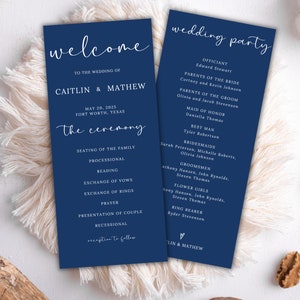 Navy blue wedding program template instant download printable program navy blue wedding cards diy wedding cards blue wedding program cards