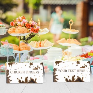 Food label templates buffet table food label western cowhide printed labels editable instant download western wedding food labels