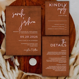 Terracotta wedding invitation template rustic wedding stationery southwestern wedding invites fall wedding stationery editable invitations