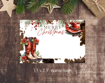 Julklappsetiketter lantliga julklappsetiketter cowboy julklappsetiketter julklappsetiketter stövlar och hatt julklappsklistermärken