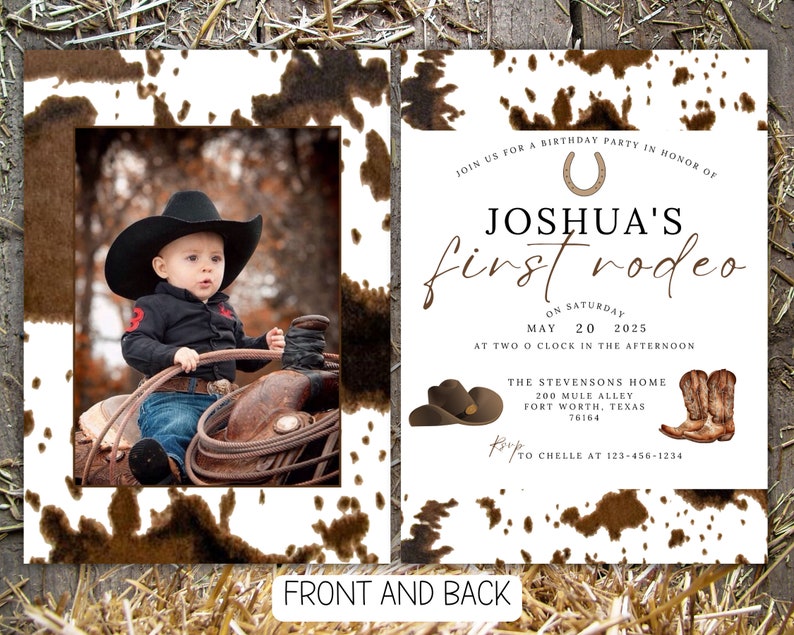 Cowboy Birthday Party Invitation Template First Rodeo Birthday Etsy