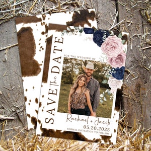 Western wedding save the date template cowhide wedding stationary cowboy wedding save the date announcement rustic wedding fall wedding