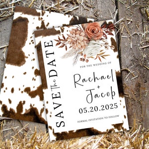 Western wedding save the date template cowhide wedding stationary cowboy wedding save the date announcement rustic wedding fall wedding