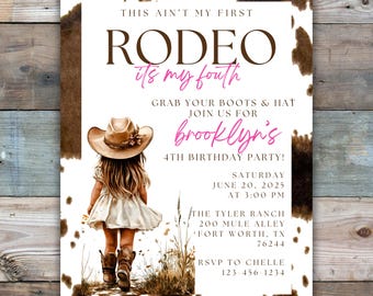 Invitación a fiesta de cumpleaños de vaquera, cuarta fiesta de rodeo, invitación para niños, fiesta de cumpleaños del oeste, no es mi primera invitación a fiesta de cumpleaños de rodeo