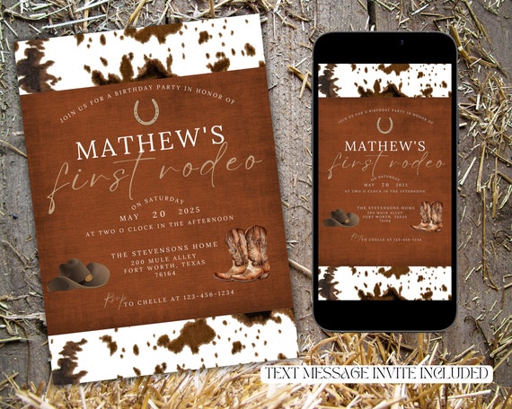 First rodeo birthday party invitation template 1st birthday invite digital text message invite first birthday party invite 1st rodeo invite