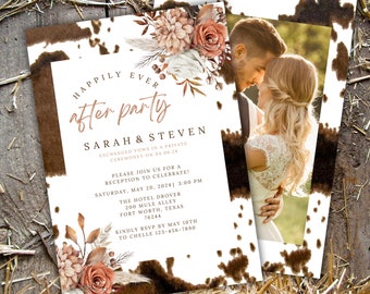 Happily ever after party invitation western wedding invitations elopement celebration wedding reception cowboy wedding reception invitation