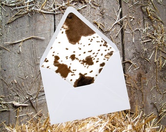 Western envelope liner cowhide envelope liner template country western stationary instant downloadable cow print liners cowboy wedding decor