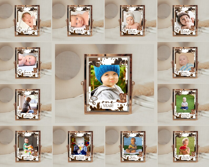 First Year Rodeo Frame First Rodeo Birthday Photo Banner Editable Template Cowboy Birthday ...