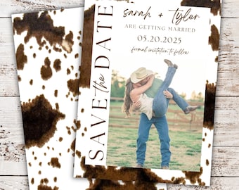 Modèle réservez une date pour un mariage western, réservez une date pour un mariage cow-boy pour un mariage rustique, faites gagner la carte en téléchargement instantané, réservez une date