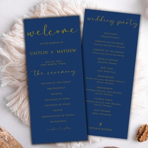 Blue and gold wedding program template digital wedding cards navy blue wedding program wedding ceremony program navy blue wedding decor