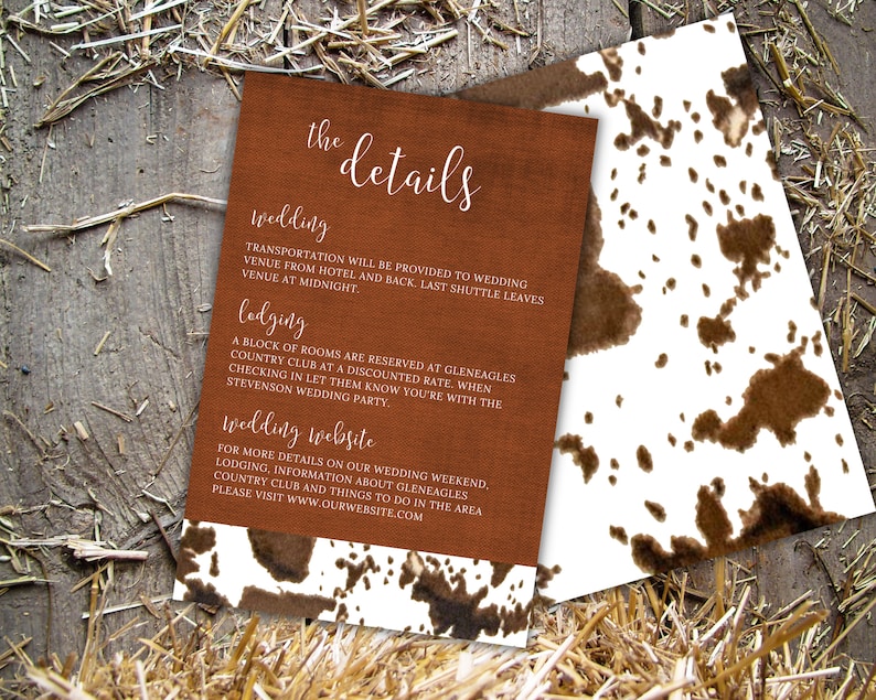 Western Wedding Invitation Template Rustic Cowhide Wedding Etsy