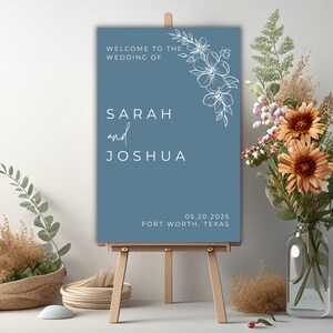 Dusty blue wedding welcome sign template modern blue wedding welcome sign editable baby blue wedding welcome sign greeting sign for wedding