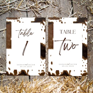 Cowboy wedding decor western wedding table number signs template cowhide print wedding table signs editable printable table sign templates