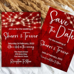 Red wedding invitation template Valentines wedding red invites save the date wedding invitation template instant download red wedding set